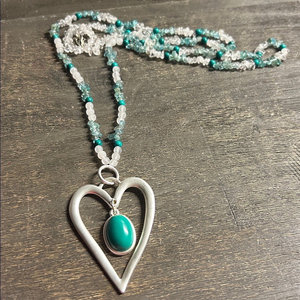 Silver‎ Heart Pendant Necklace with Turquoise Accents